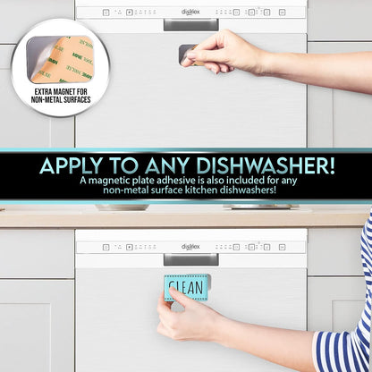 Dishwasher Magnet Clean Dirty Sign Indicator, Double Sided Dishwasher Magnet Flip - Includes Bonus Magnetic Metal Plate for Non Magnetic Dishwashers