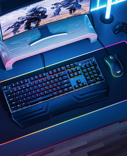 Havit Mechanical Keyboard and Mouse Combo RGB Gaming 104 Keys Blue Switches Wired USB Keyboards with Detachable Wrist Rest, Programmable Gaming Mouse for PC Gamer Computer Desktop (Black)