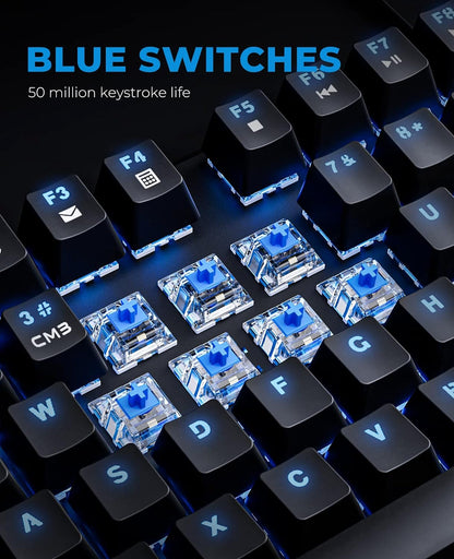 Havit Mechanical Keyboard and Mouse Combo RGB Gaming 104 Keys Blue Switches Wired USB Keyboards with Detachable Wrist Rest, Programmable Gaming Mouse for PC Gamer Computer Desktop (Black)