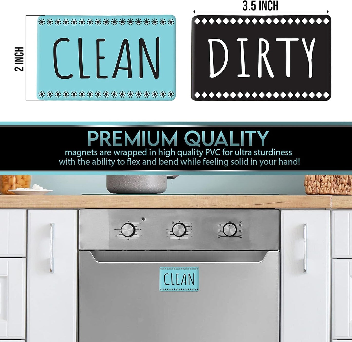 Dishwasher Magnet Clean Dirty Sign Indicator, Double Sided Dishwasher Magnet Flip - Includes Bonus Magnetic Metal Plate for Non Magnetic Dishwashers